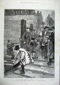 Old Antique Print 1886 Forestier Boat Sea Sailor Children Steps Farewell 19th
