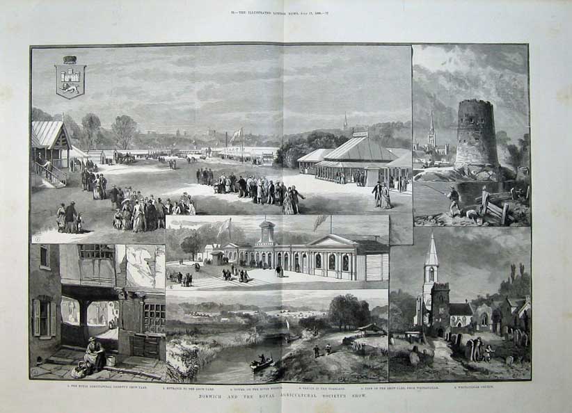 Original Old Antique Print 1886 Norwich Agricultural Show River Wensum Church