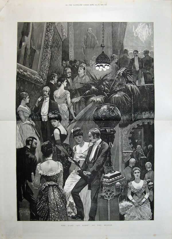 Original Old Antique Print 1886 Woodville Art Men Women Dancing Romance Fine