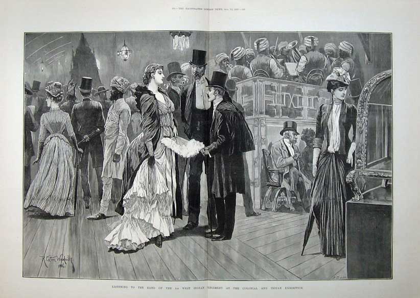 Old Antique Print 1886 Woodville Art Colonial Indian Exhibition Dancing 19th