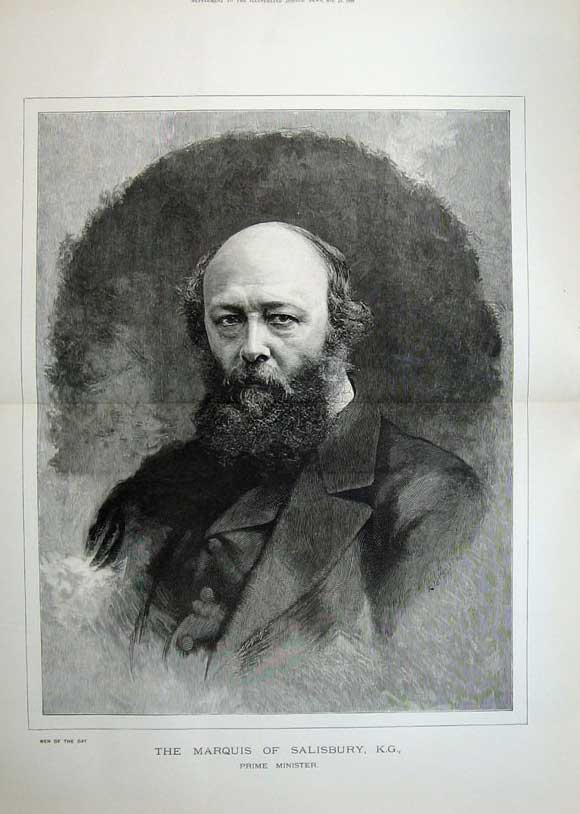 Original Old Antique Print 1886 Portrait Marquis Salisbury Man Prime Minister