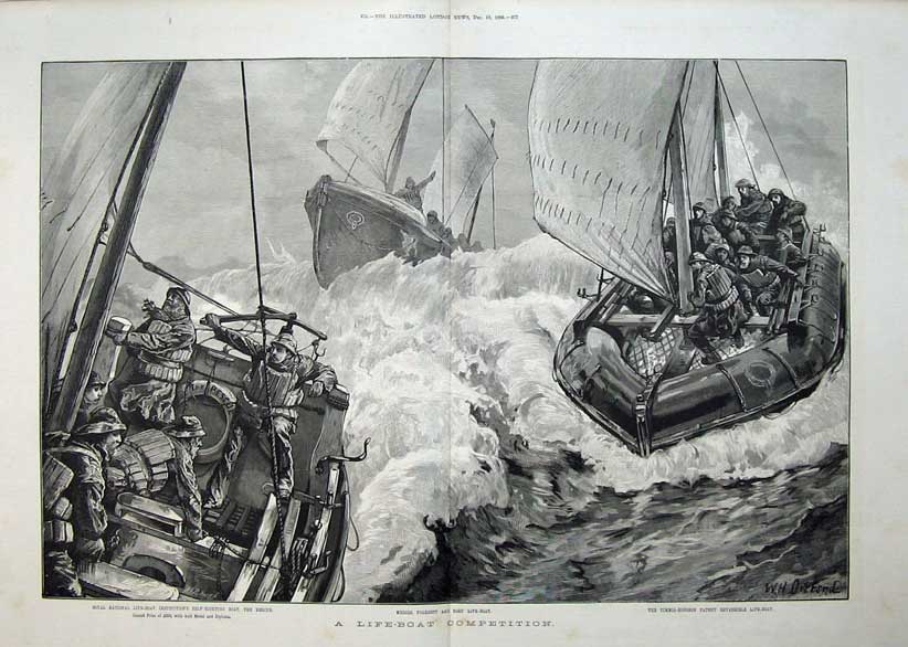 Antique Old Print 1886 Fine Art Timmis-Hodgson Life-Boat Forrestt Contest 19th
