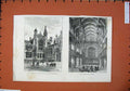 Original Old Antique Print 1886 Sion College London Thames Embankment Library
