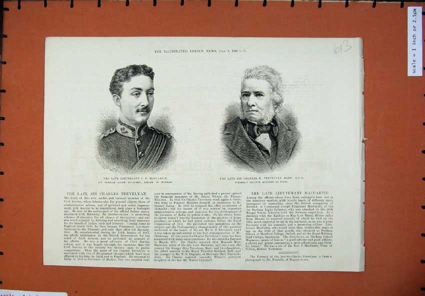 Original Old Antique Print 1886 Sier Maccartie Charles Trevelyan Minister India