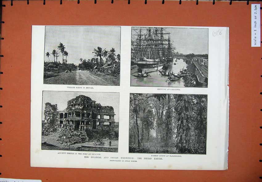 Old Antique Print 1886 Colonial Indian Ships Calcutta Bengal Gwalior Fort 19th