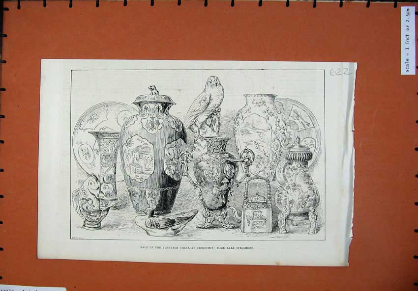 Original Old Antique Print 1886 Sale Blenheim China Christies Auction Ornaments