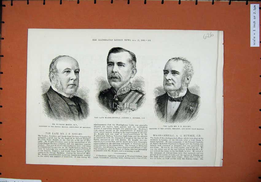 Old Antique Print 1886 War Men Alfred Huyshe Knight Withers Moore Railway 19th