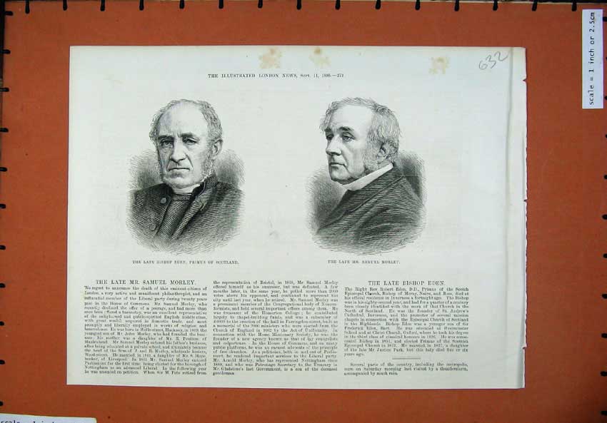 Old Antique Print 1886 Bishop Eden Primus Scotland Samuel Morley Church 19th