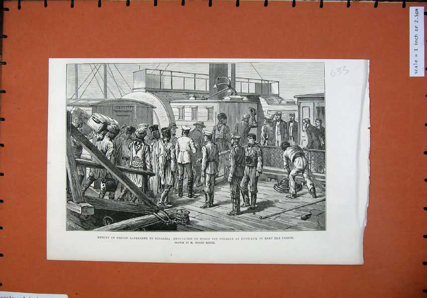 Old Antique Print 1886 Prince Alexander Bulgaria Ship Rustchuk War Army 19th