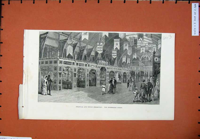 Old Antique Print 1886 Colonial Indian Exhibition Hyberabad Court People 19th