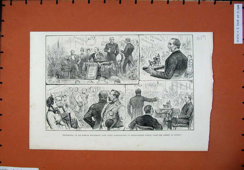 Old Antique Print 1886 Testimonial Edmund Henderson Metropolitan Police 19th