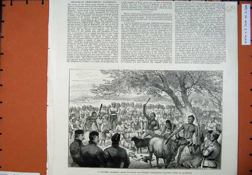 Old Antique Print 1886 Ghoorka Army Regiment Heathen Rites Sacrifice War 19th