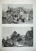 Original Old Antique Print 1887 Queen Villa Edelweiss Cannes France Riviera Art