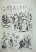 Original Old Antique Print 1887 Ludlow Sketches Painters Masque Royal Institute