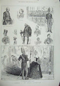 Original Old Antique Print 1887 Queen Drawingroom Presence Chamber Costumes