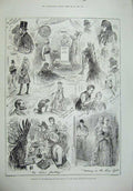 Old Antique Print 1887 Sketches Rehearsal Tableaux Institute Costume Ball 19th