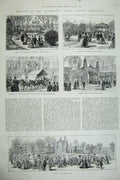 Original Old Antique Print 1887 Manchester Fountains Gardens Pottery Exhibition