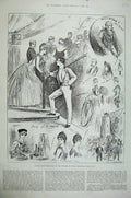 Original Old Antique Print 1887 Jubilee Fancy Dress Ball Portsmouth Yacht Club