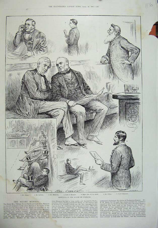 Old Antique Print 1887 House Commons Men Biggar Lawson Smith Dillon Men 19th