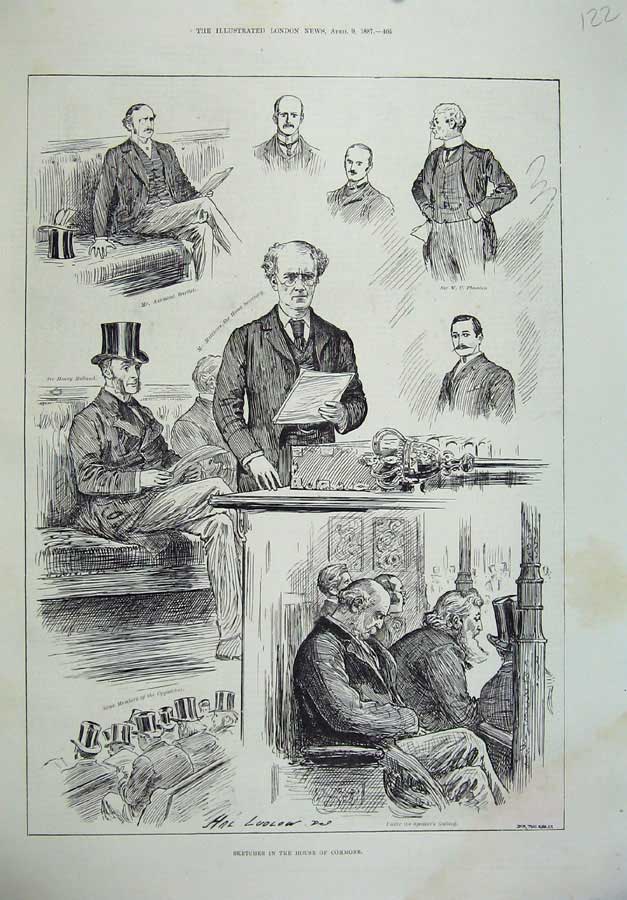 Old Antique Print 1887 House Commons Men Parliament Home Secretary Ludlow 19th