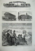 Original Old Antique Print 1887 Queen Olympia Kensington Townhall Birmingham