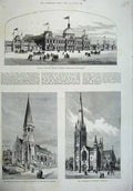 Old Antique Print 1887 Building Adelaide Jubilee Cathedral Church Albany 19th