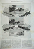 Original Old Antique Print 1887 Wroxham Broad Salhouse Abbey Bridge Eel Catcher