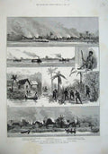 Original Old Antique Print 1887 British Naval Forces River Niger Patani Native
