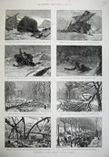Original Old Antique Print 1887 Winter Storm Snow Ship Joutsen Sier Woolwich