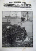 Old Antique Print 188 Fine Art Wreck Channel Steamer Victoria Dieppe Ship 19th