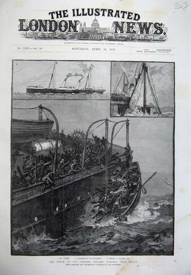 Old Antique Print 188 Fine Art Wreck Channel Steamer Victoria Dieppe Ship 19th