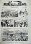 Old Antique Print 1887 Jubilee Festival Pontypool Monmouthshire Sketches 19th