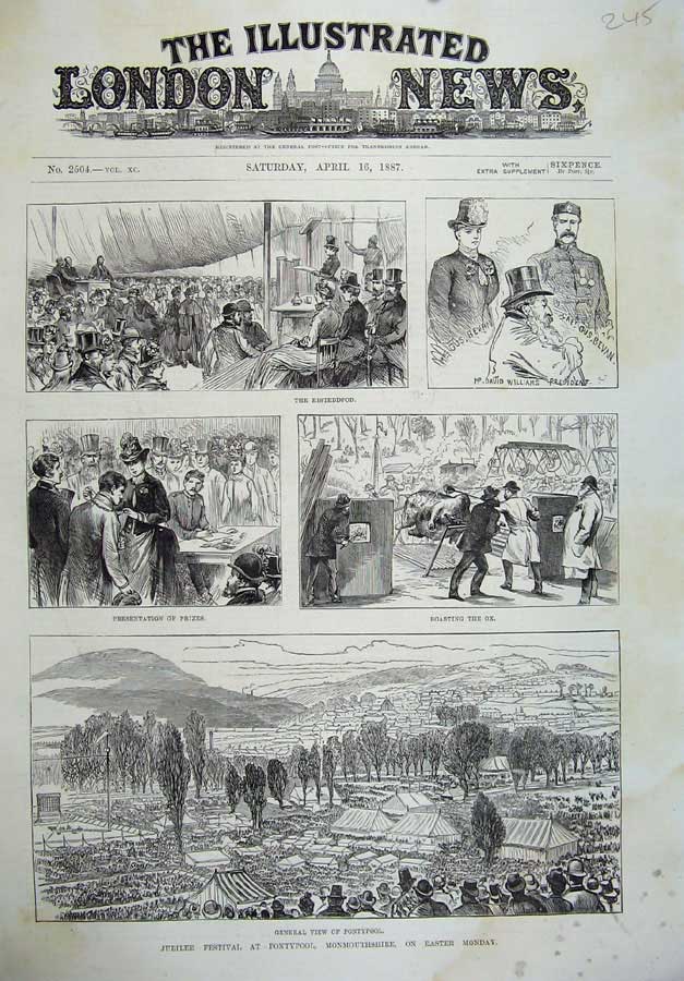 Old Antique Print 1887 Jubilee Festival Pontypool Monmouthshire Sketches 19th
