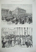 Old Antique Print 1887 Emperor Russia Anitchkoff Palace Petersburg Church 19th