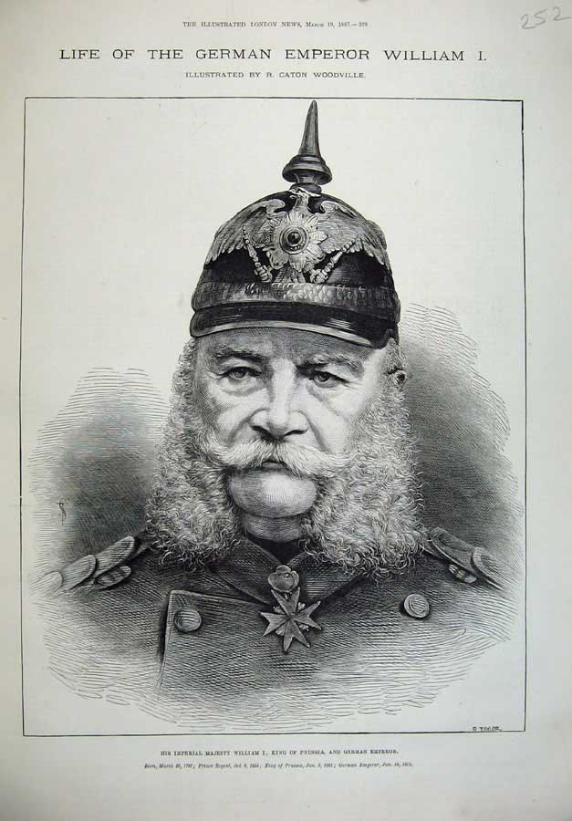 Old Antique Print 1887 Imperial Majesty William King Prussia German Man 19th