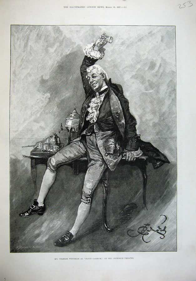 Antique Old Print *0236 1887 Charles Wyndham David Garrick Criterion Theatre