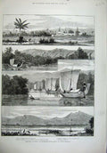 Original Old Antique Print 1887 Burmah Yemethen Sittang River Colonel Elton War