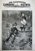 Old Antique Print 1887 Rainey Fine Art Children Picking Flowers Country 19th