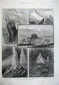 Original Old Antique Print 1887 Fine Art Salzburg Mountains Geiereck Austria