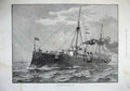 Old Antique Print 1887 Wells Fine Art Ship H.M.S Mersey New Swift Cruiser 19th