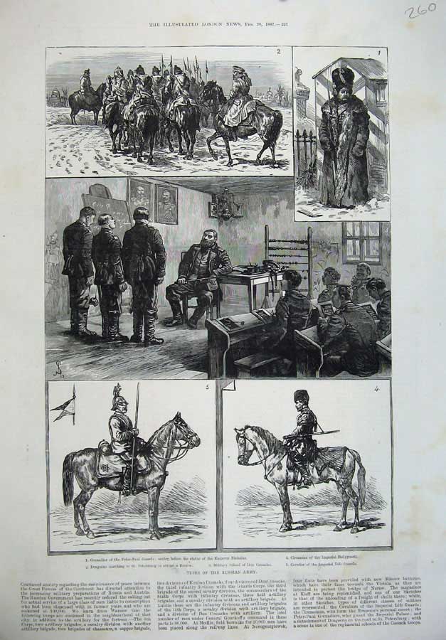 Old Antique Print 1887 Fine Art Russian Army Grenadier Nicholas Horse War 19th