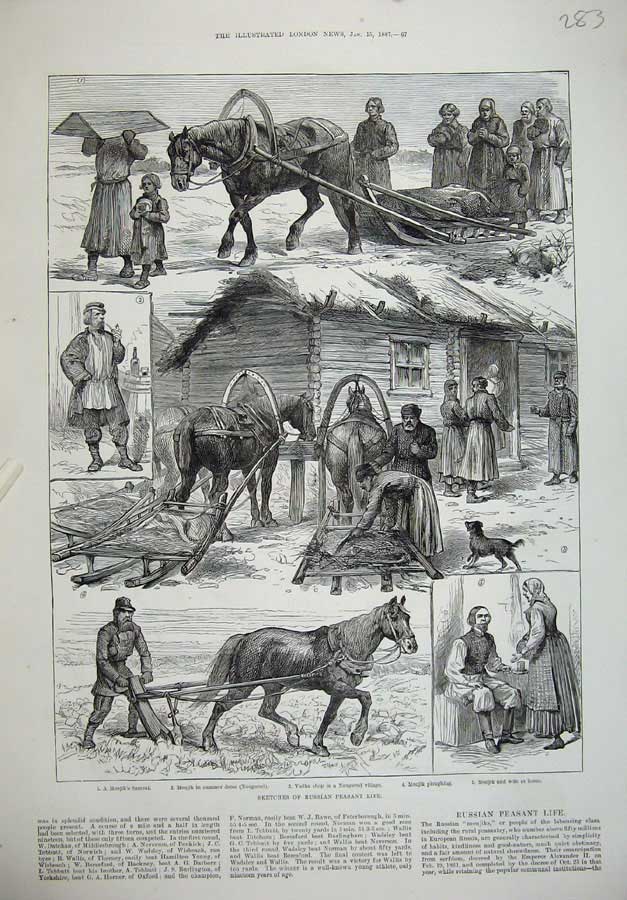 Old Antique Print 1887 Russian Peasant Moujik Funeral Ploughing Novgorod 19th