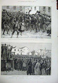 Original Old Antique Print 1887 Ireland Lord Randolph Churchill Loughrea Police