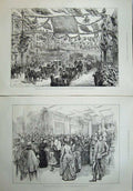 Original Old Antique Print 1887 Queen London Procession Aldgate Mansion House