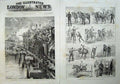 Old Antique Print 1887 Naval Manoeuvres Portsmouth Train Bridge War Army 19th