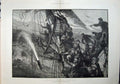 Original Old Antique Print 1887 Fine Art Ship Stormy Sea Flare People Rocket