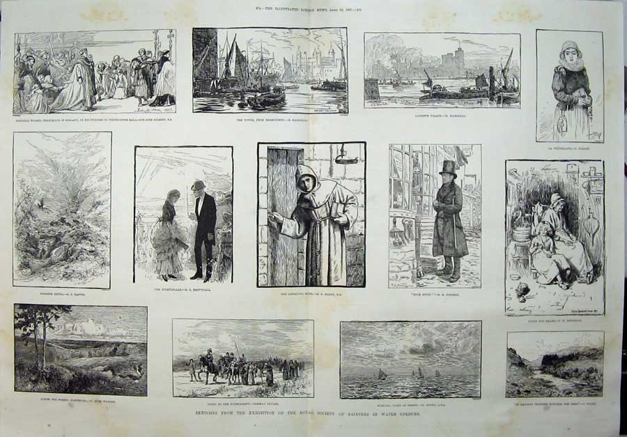 Old Antique Print 1887 Water Colour Painters Bermondsey Lambeth Palace 19th