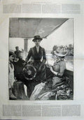 Original Old Antique Print 1887 Stewart Painting Ladies Men River Boat Hassan