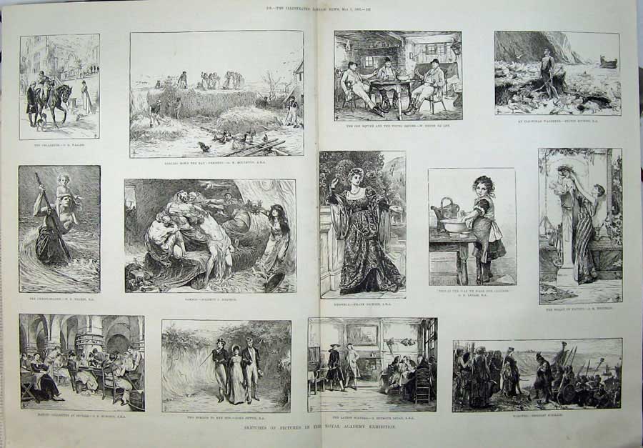 Old Antique Print 1887 Paintings Royal Academy Exhibition Samson People 19th