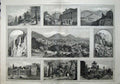 Antique Old Print 1887Baden-Baden Rocks Trink-Halle Valley Battert Castle 19th